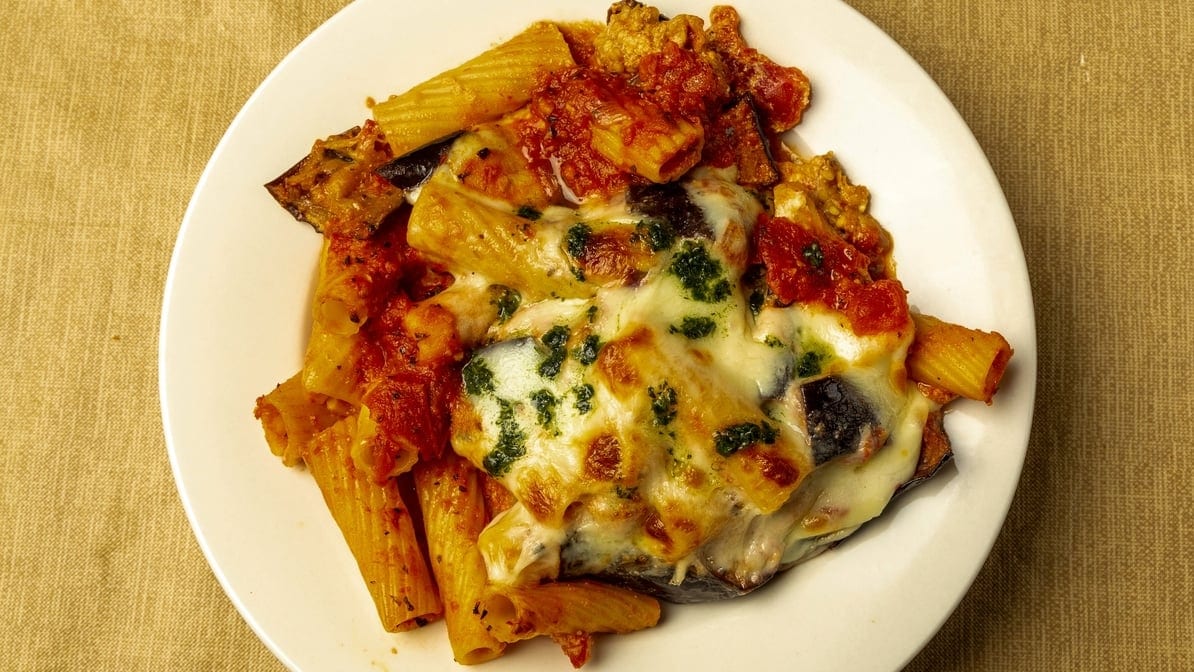 Baked Rigatoni Siciliana Pasta.